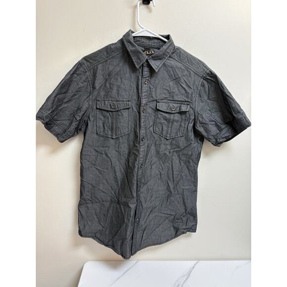 Helix Men's Short Sleeve Button Up Shirt Small Gray Chambray 100% Cotton Casual - Picture 1 of 5